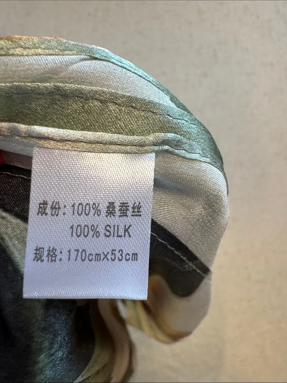 100% Silk Scarf Sage Green Magnolia Floral Print Oversized 65”